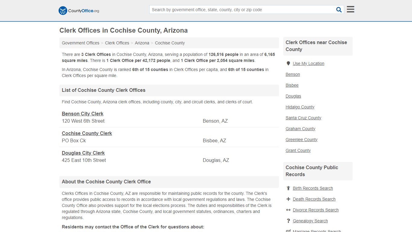 Clerk Offices - Cochise County, AZ (County & Court Records)